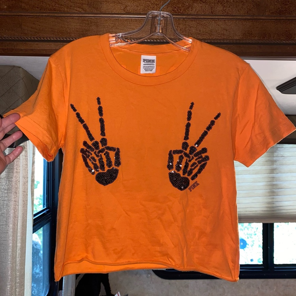 VS PINK Halloween Ghouls Bling Crop Tee: Sz. XS